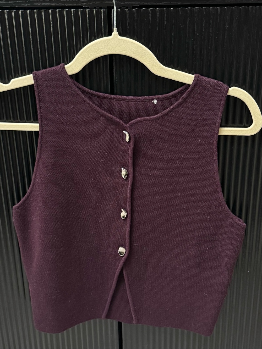 Zara Sleeveless Button-Front Crop Top in Deep Plum